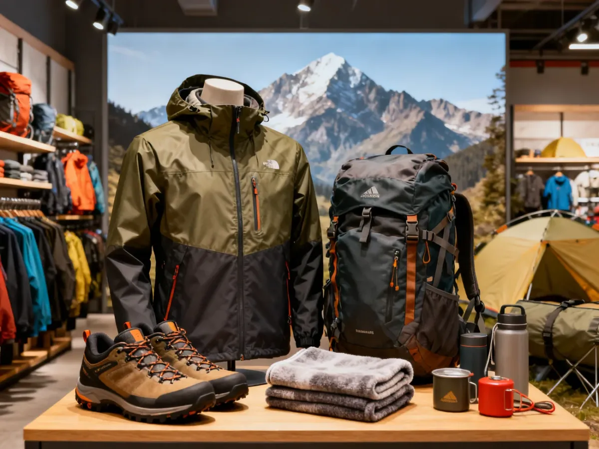Odzież, obuwie i akcesoria outdoorowe Elbrus na tle gór