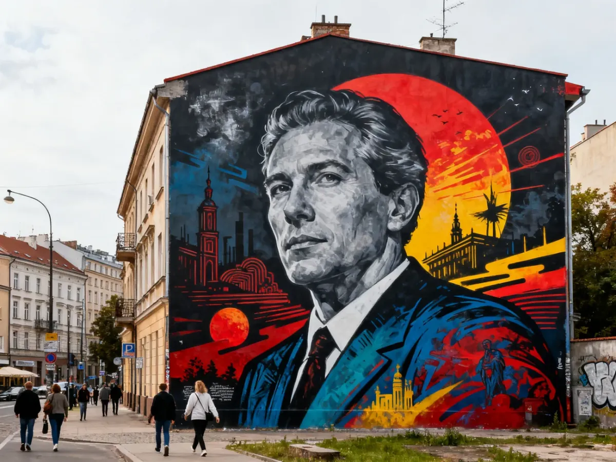 Kolorowy mural artystyczny na miejskiej ścianie w Polsce