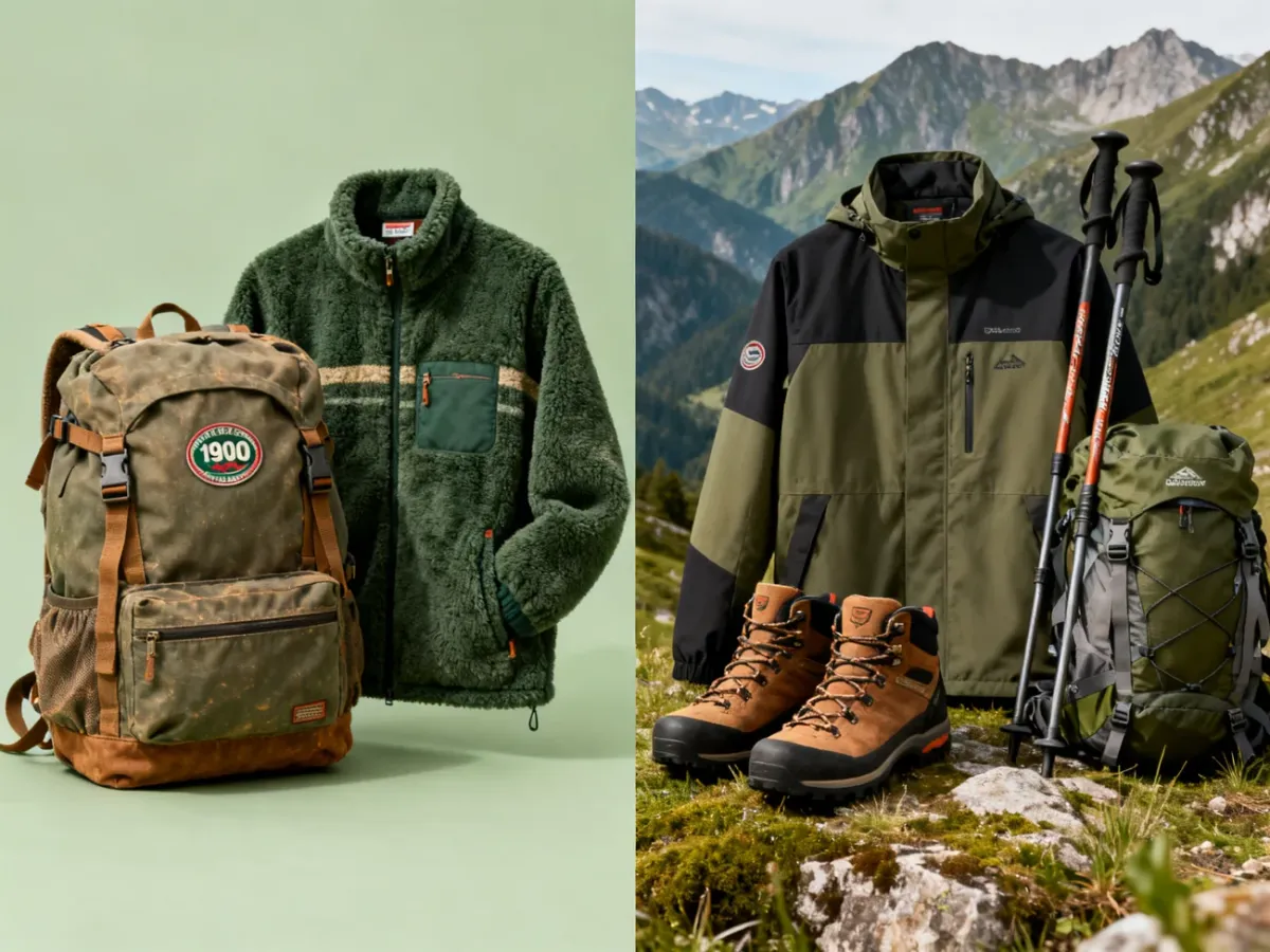 Porównanie dawnego i współczesnego sprzętu outdoorowego Alpinus na tle gór